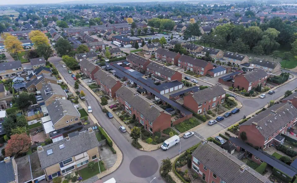 Luchtfoto van woonwijk.