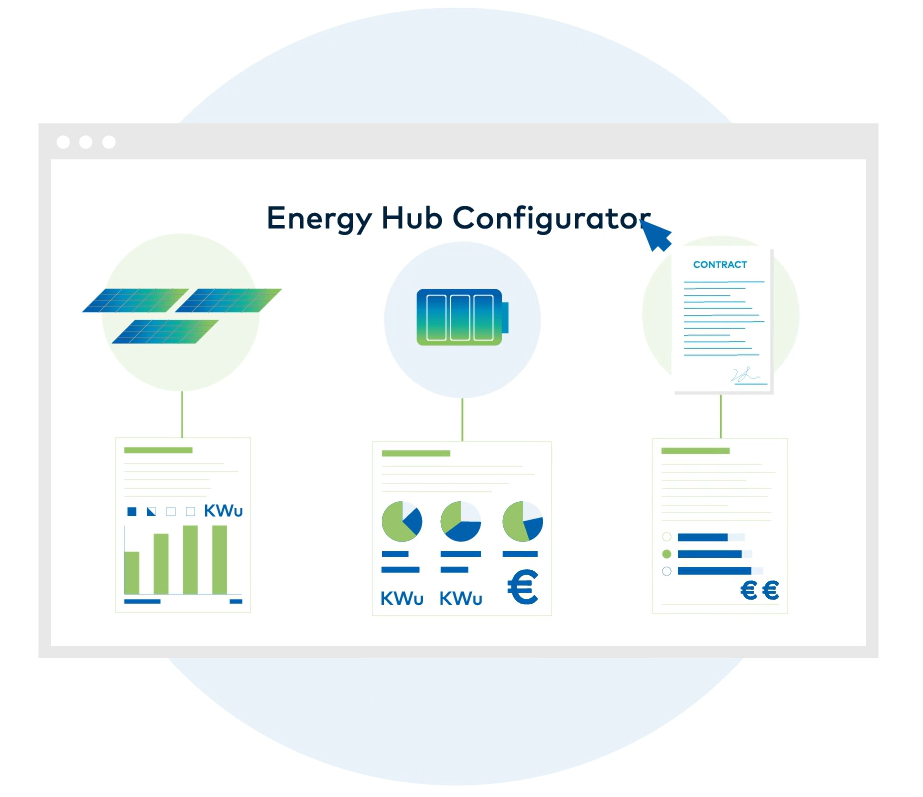 Geanimeerde afbeelding van data die een Energiehub Configurator verzamelt.